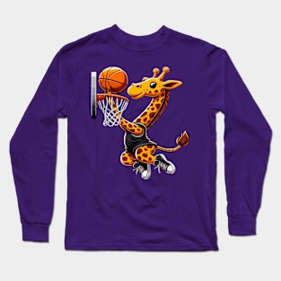 funny giraffe  basketball slam dunked Long Sleeve T-Shirt